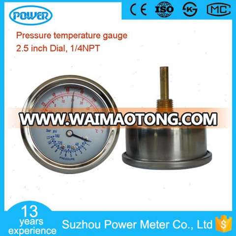 63mm Stainless Steel Case Pressure Temperature Gauge