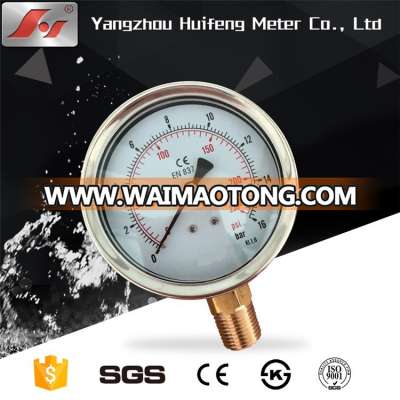 High quality stainless steel 4" 100mm 16bar oil filled pressure gauge