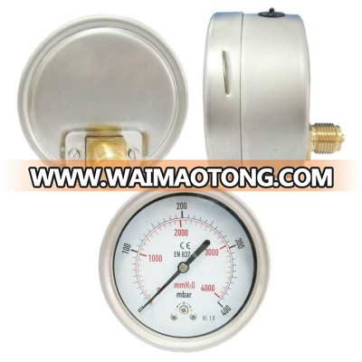 CE KL 1.6 0-400mbar/mmH2O Compond 63mm Capsule SS Case Lower Back Connection Pressure Gauge