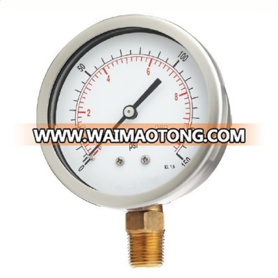 KL.1.6 Stainless Steel Case 63mm Brass Interal Bottom Connection 0-150psi/bar Pressure Gauge