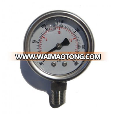 Hydraulic All SS 30"-0-300psi/bar Vacuum Bottom Connection Glycerin Filled 50mm Pressure Gauge