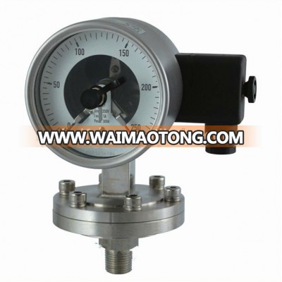 Stainless Steel 100mm Diaphragm 0-250mbar KL1.5 Low Electric Alarm Contact Pressure Gauge