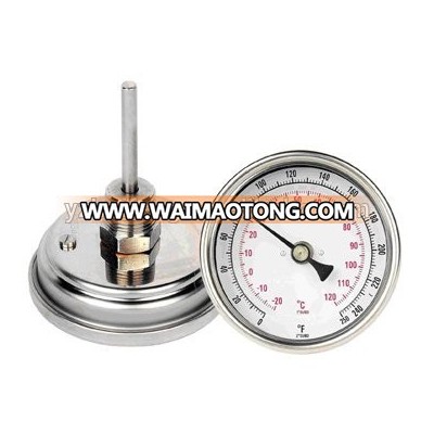 All SS 0-250 Degrees Fahrenheit/Celsius Industrial Bimetal Thermometer Back Connection